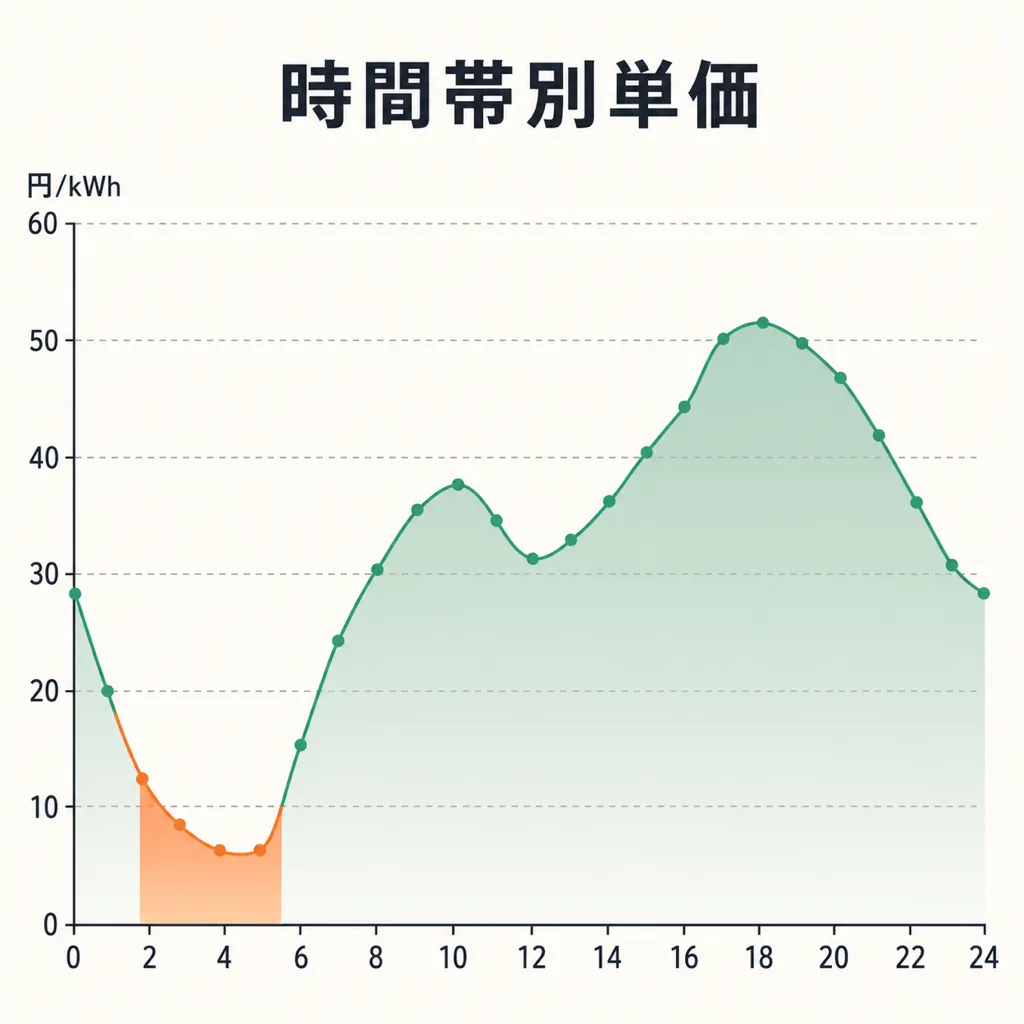 EVオクトパスの時間帯別単価グラフ：深夜帯が大幅に安い
